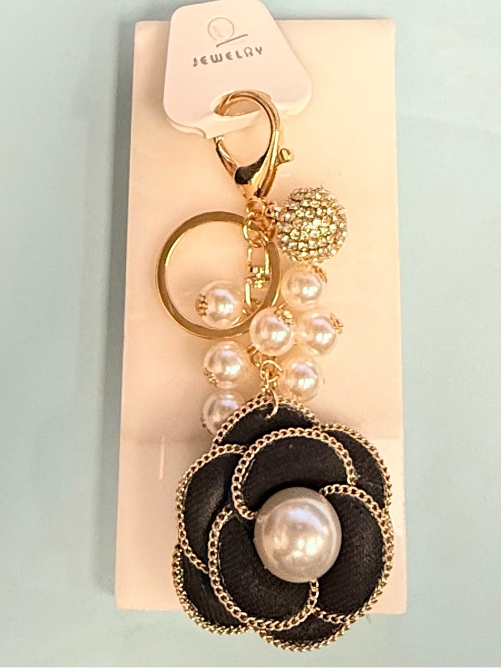 Gold & Black Pearl Flower Keychain/pursecharm